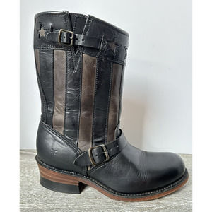 FRYE Boots Womens SZ 8 Americana 150 year Anniversary Black Grey Stars #75154